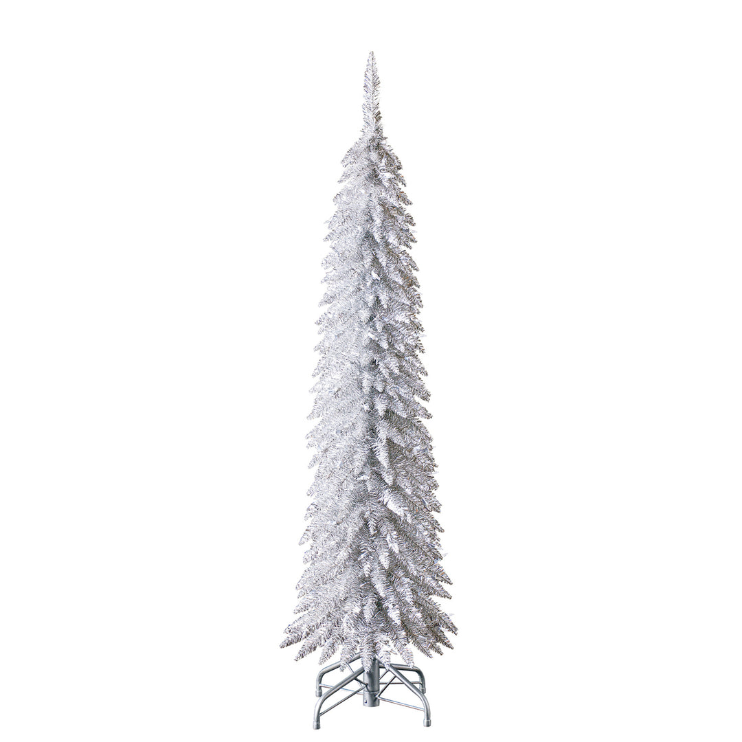 Home Heritage 5 Ft Slim Tinsel Artificial Prelit Christmas Tree & Stand, Silver - VMInnovations