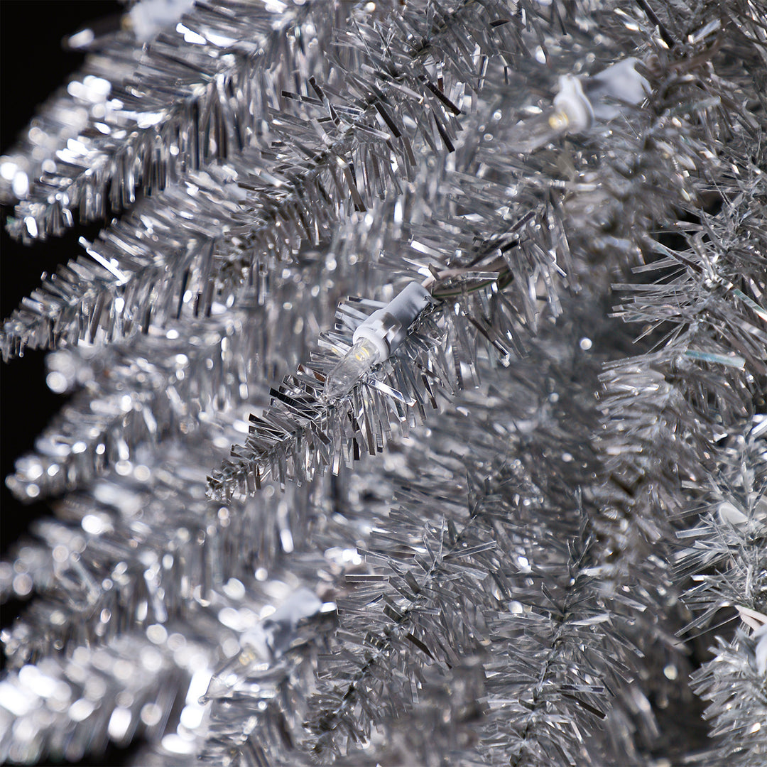 Home Heritage 5 Ft Slim Tinsel Artificial Prelit Christmas Tree & Stand, Silver - VMInnovations