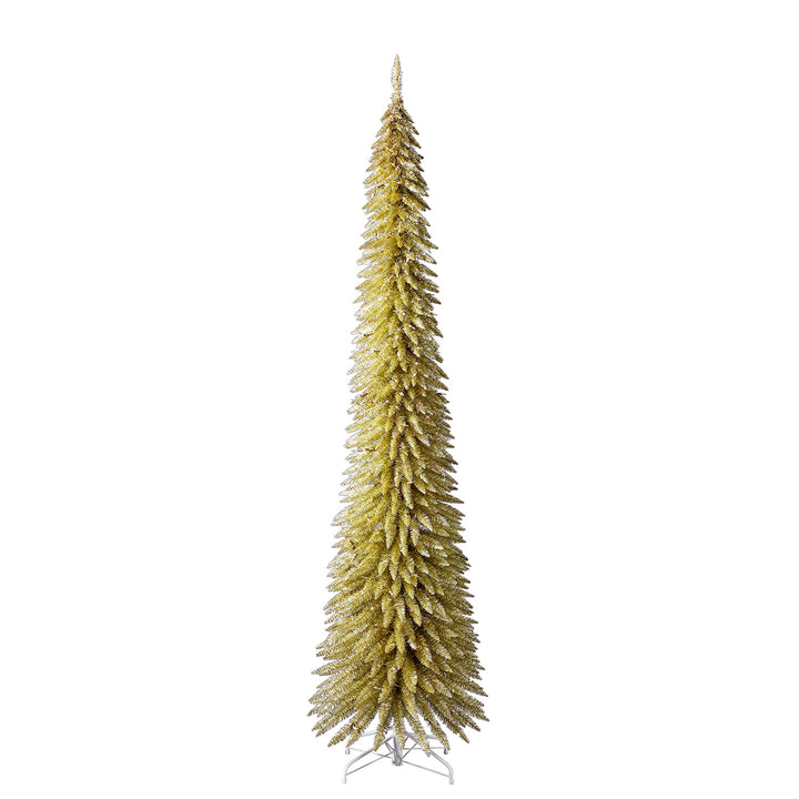 Home Heritage Tinsel 9' Pencil 250 LED Pre-Lit Artificial Christmas Tree, Gold