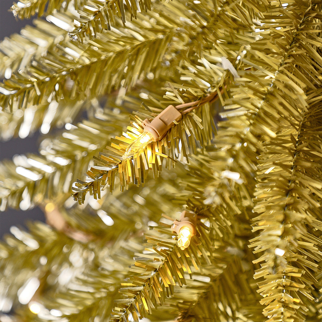 Home Heritage Tinsel 9' Pencil 250 LED Pre-Lit Artificial Christmas Tree, Gold
