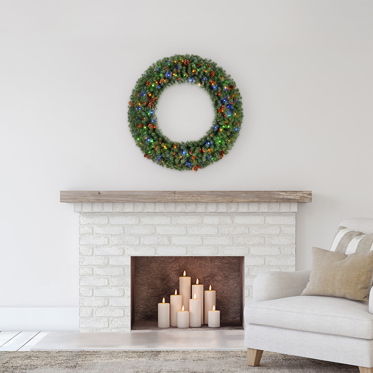 Evergreen Classics 48-Inch Artificial Christmas Wreath Prelit w/ 200 LED Lights