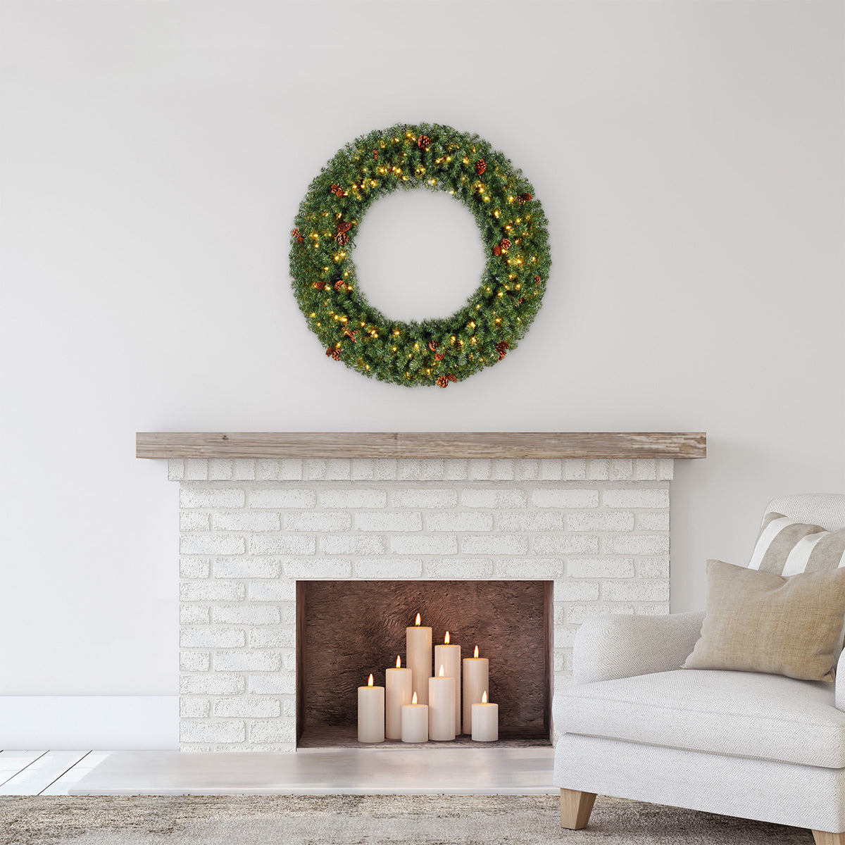 Evergreen Classics 48-Inch Artificial Christmas Wreath Prelit w/ 200 LED Lights