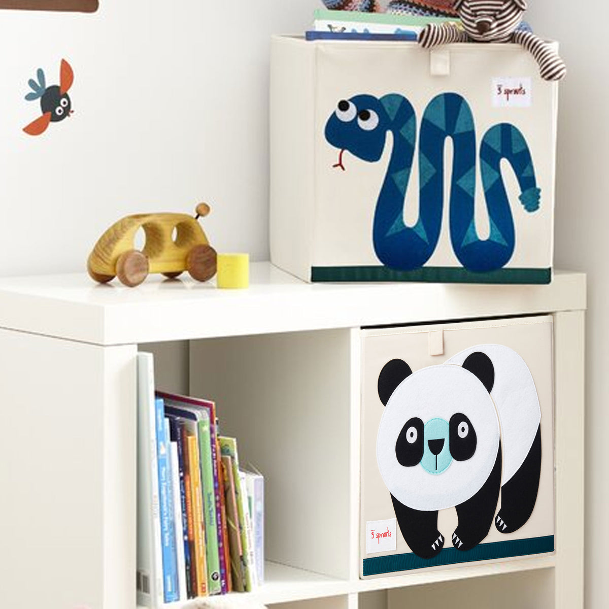 3 Sprouts Kid Fabric Storage Cube Box Toy Bin, Panda Bear & Blue Snake (2 Pack)