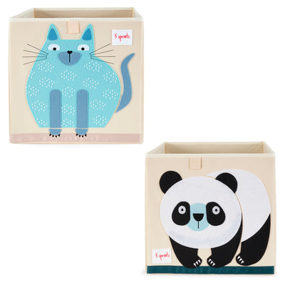 3 Sprouts Children's Fabric Storage Cube Bundle with Blue Cat and Panda Bear