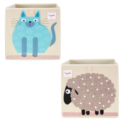 3 Sprouts Children's Fabric Storage Cube Bundle w/ Blue Cat and Polka Dot Sheep - VMInnovations