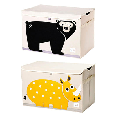 3 Sprouts Collapsible Toy Chest Storage Bin for Playroom, Rhino & Bear (2 Pack)