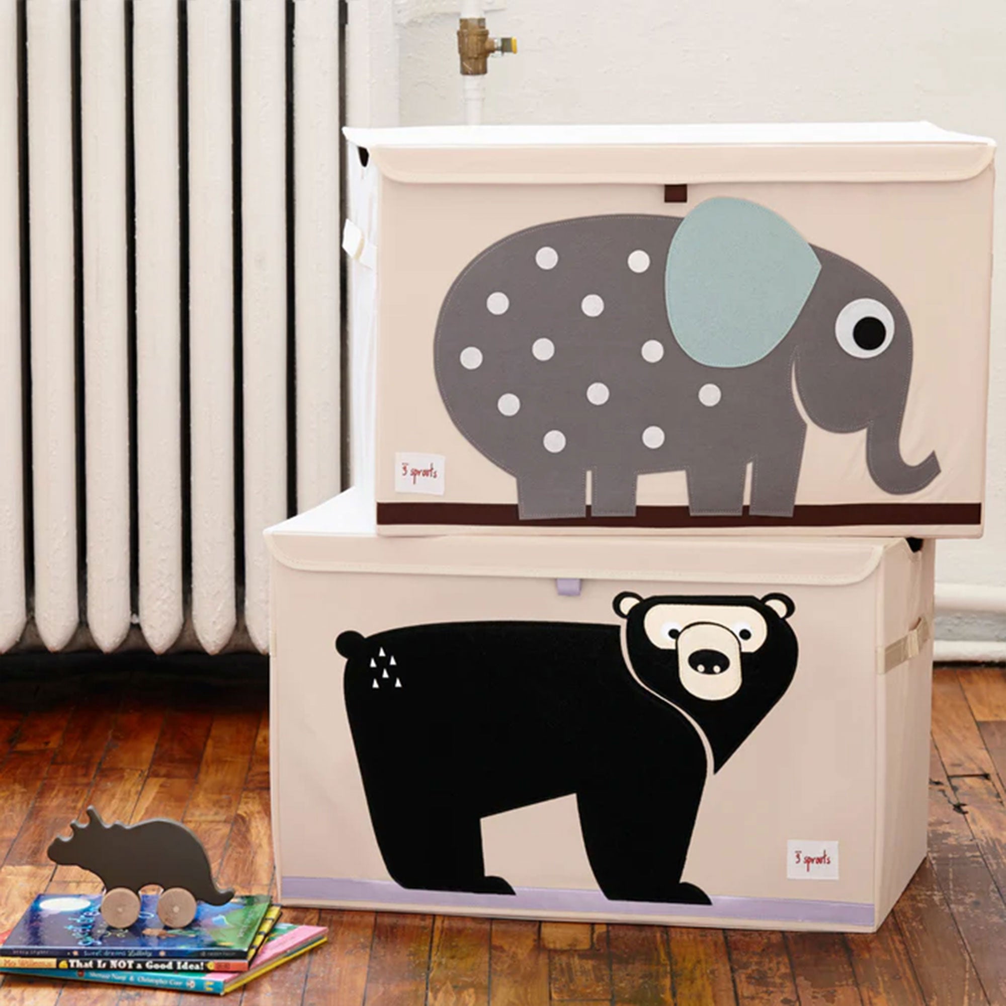3 Sprouts Collapsible Toy Chest Storage Bin for Playroom, Rhino & Bear (2 Pack)