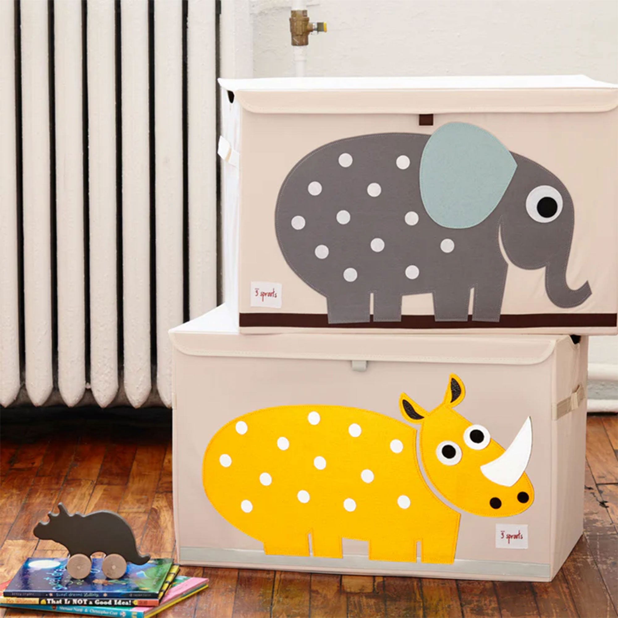 3 Sprouts Collapsible Toy Chest Storage Bin for Playroom, Rhino & Bear (2 Pack)