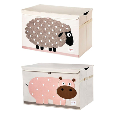 3 Sprouts Collapsible Toy Chest Storage Bin for Playroom, Sheep & Hippo (2 Pack)