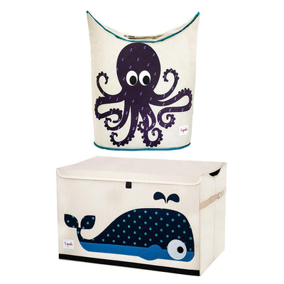 3 Sprouts Baby Laundry Hamper for Nursery, Octopus & Playroom Toy Chest, Whale - VMInnovations