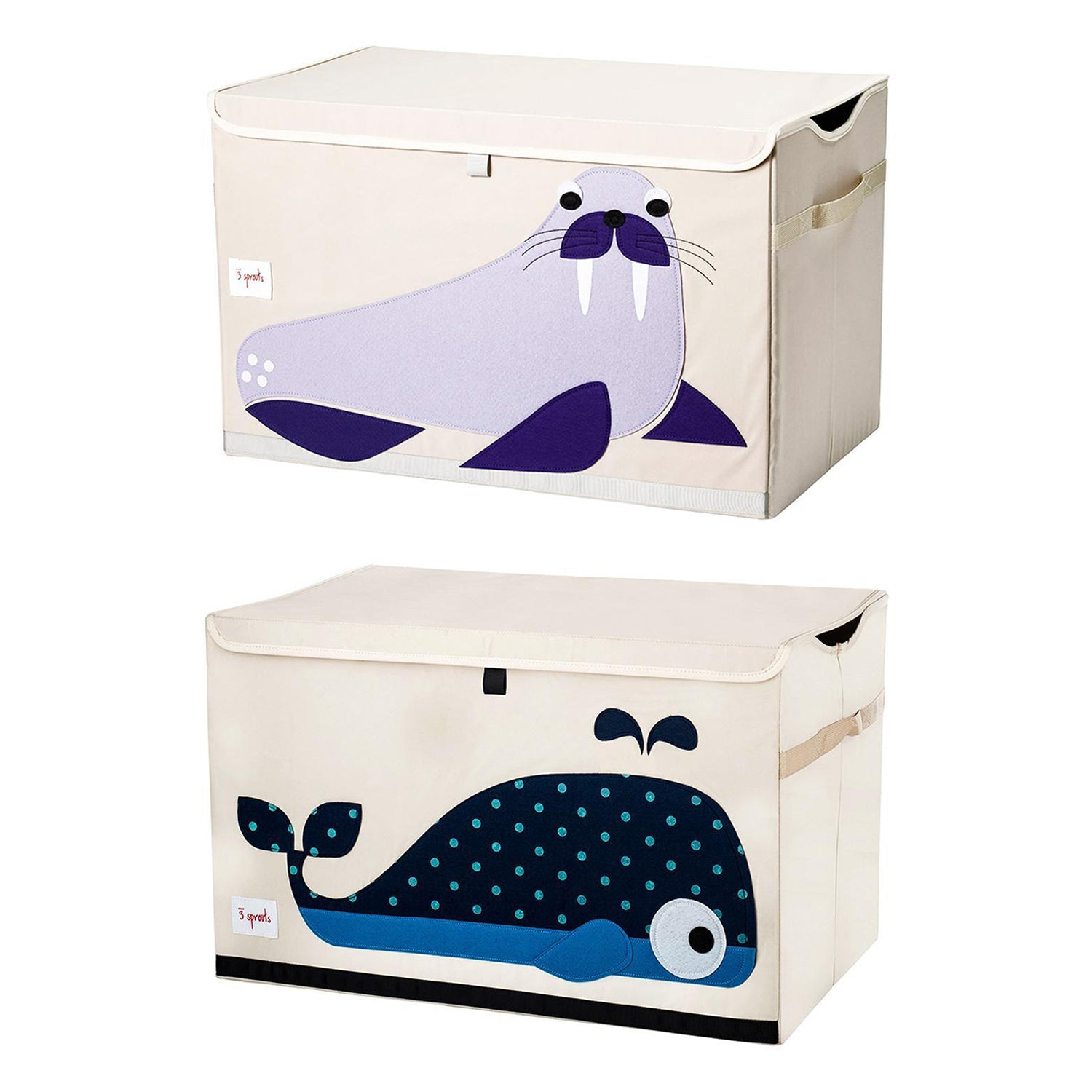 3 Sprouts Collapsible Playroom Toy Chest Storage Bin, Whale & Walrus (2 Pack) - VMInnovations