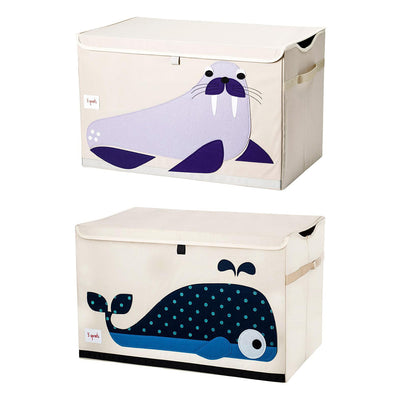3 Sprouts Collapsible Playroom Toy Chest Storage Bin, Whale & Walrus (2 Pack) - VMInnovations