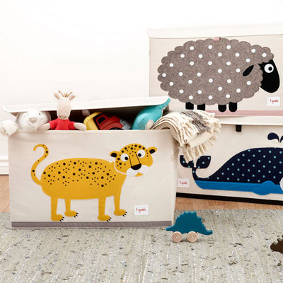 3 Sprouts Collapsible Toy Chest Storage Bin for Kids, Leopard & Bear (2 Pack)