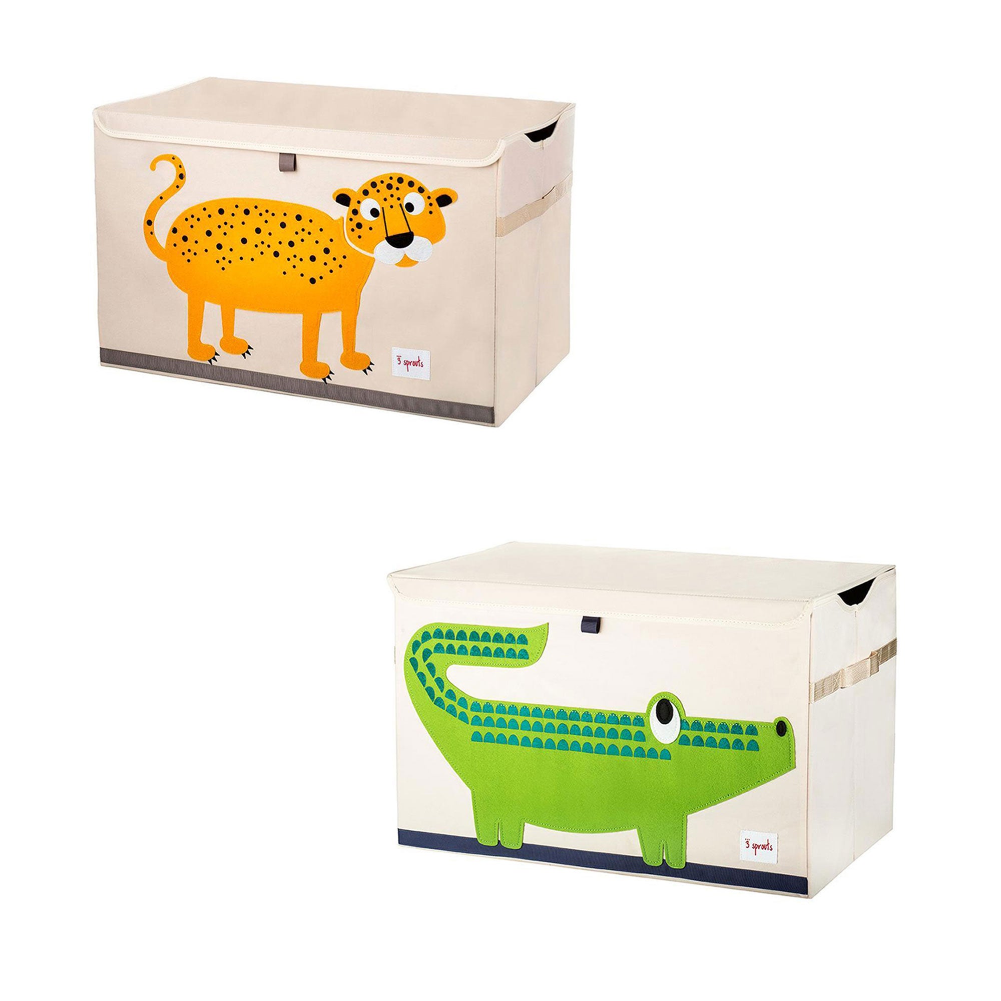 3 Sprouts Collapsible Kids Toy Chest Storage Bin, Leopard & Crocodile (2 Pack)