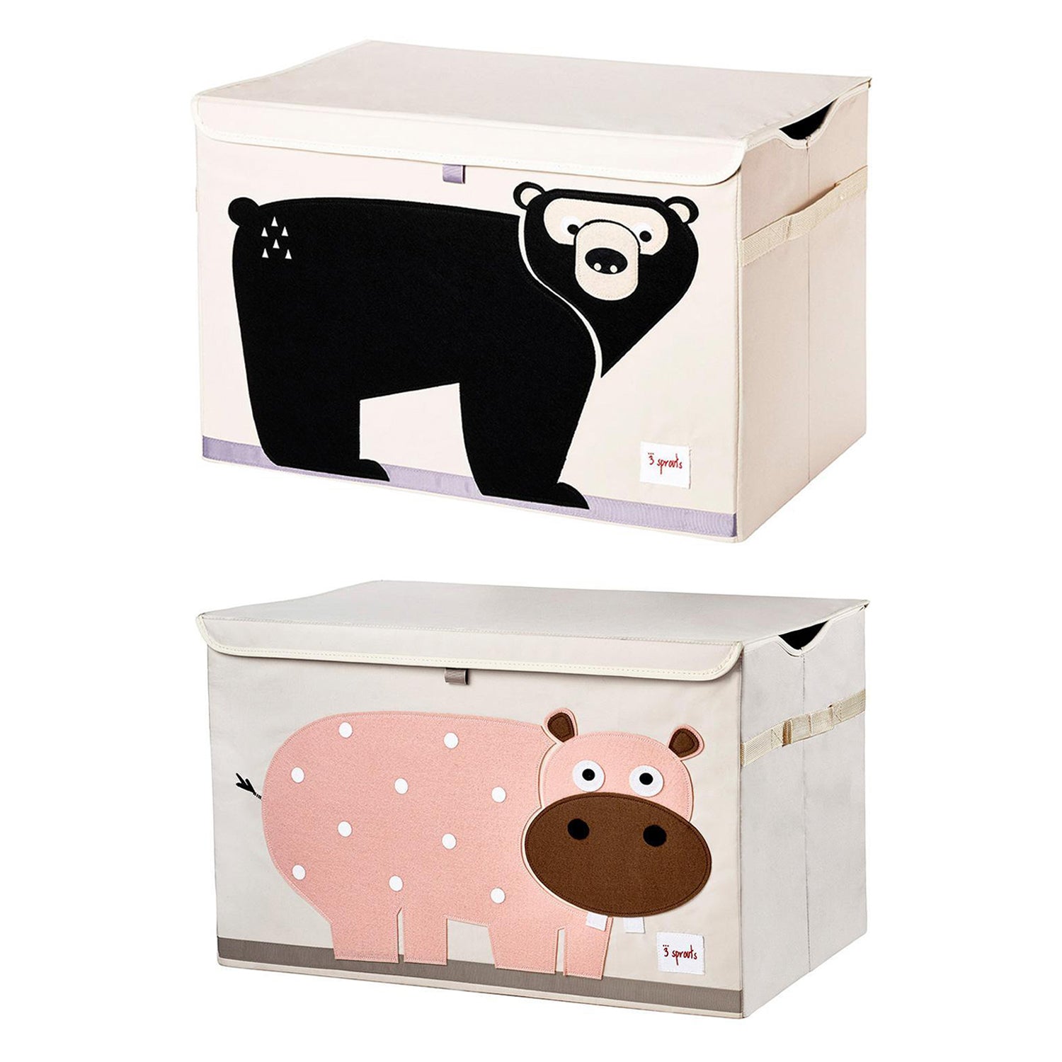 3 Sprouts Collapsible Toy Chest Storage Bin for Playroom, Hippo & Bear (2 Pack)