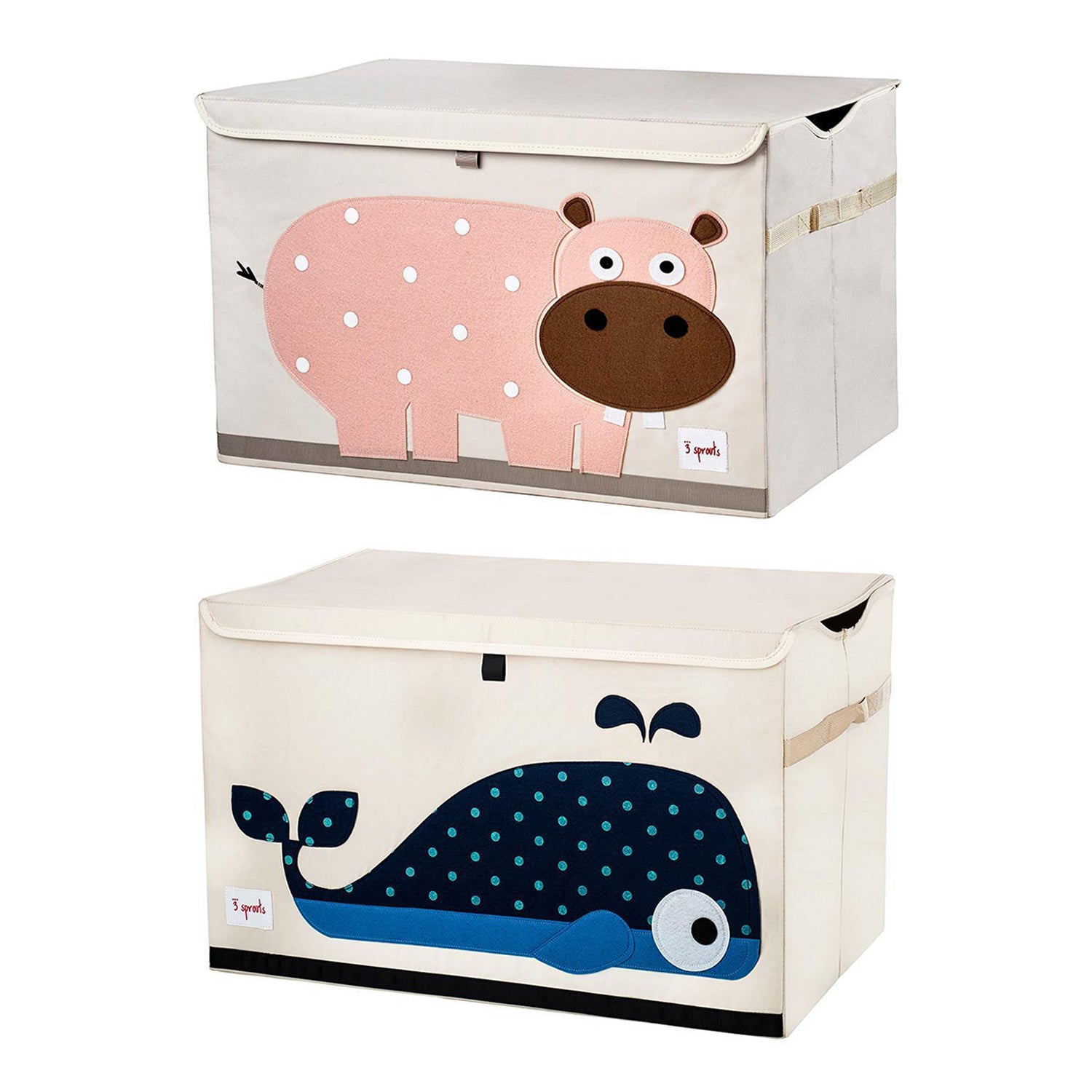 3 Sprouts Collapsible Toy Chest Storage Bin for Playroom, Hippo & Whale (2 Pack) - VMInnovations