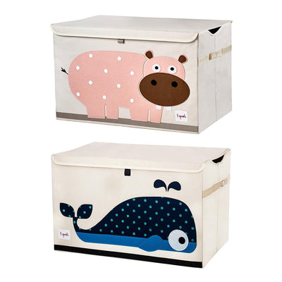 3 Sprouts Collapsible Toy Chest Storage Bin for Playroom, Hippo & Whale (2 Pack) - VMInnovations