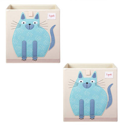 3 Sprouts Children's Foldable Fabric Storage Cube Toy Bin, Blue Cat (2 Pack)
