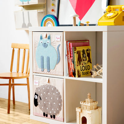 3 Sprouts Children's Foldable Fabric Storage Cube Toy Bin, Blue Cat (2 Pack) - VMInnovations