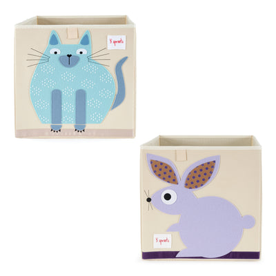 3 Sprouts Children's Fabric Storage Cube Bundle with Blue Cat and Bunny Rabbit - VMInnovations
