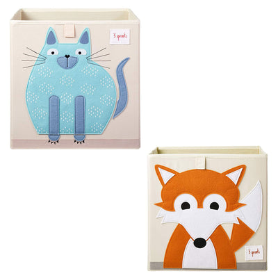 3 Sprouts Children's Fabric Storage Cube Bundle w/ Blue Cat, Orange Fox Designs