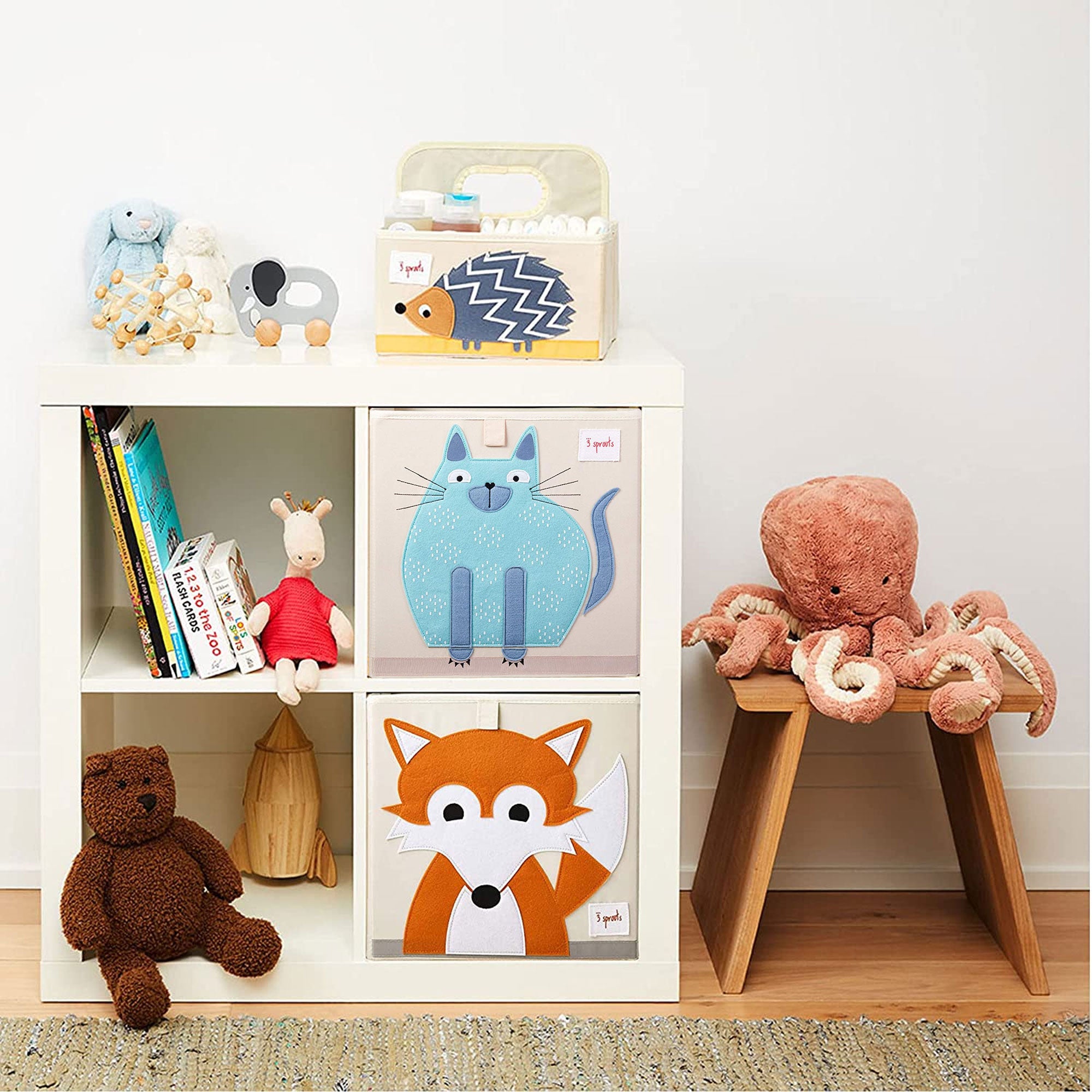 3 Sprouts Children's Fabric Storage Cube Bundle w/ Blue Cat, Orange Fox Designs