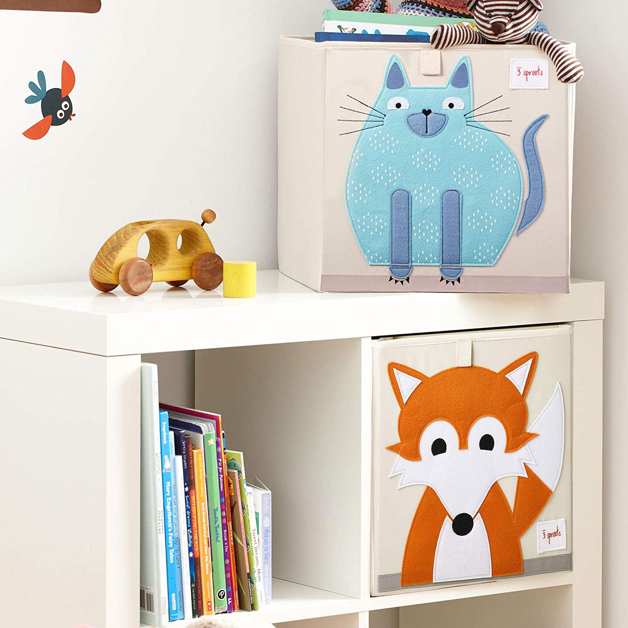 3 Sprouts Children's Fabric Storage Cube Bundle w/ Blue Cat, Orange Fox Designs