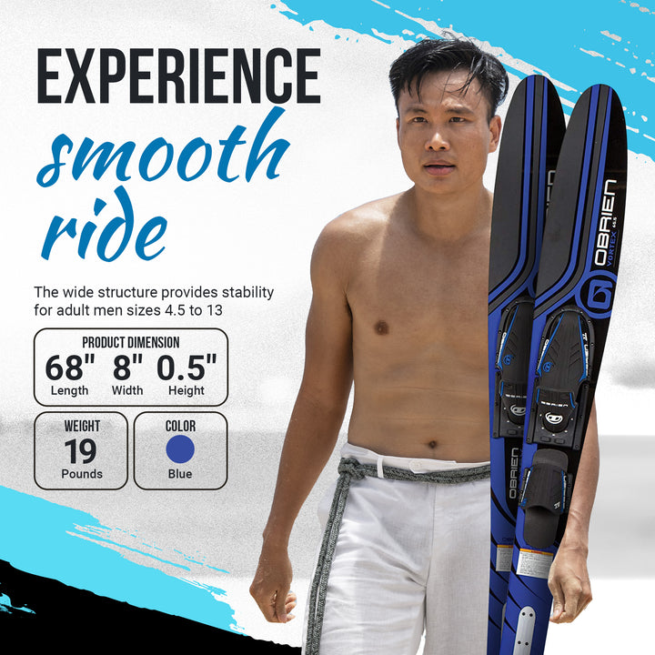O'Brien Vortex Combos 65.5" Nylon Adjustable Wide Waterskis, Blue (Open Box)