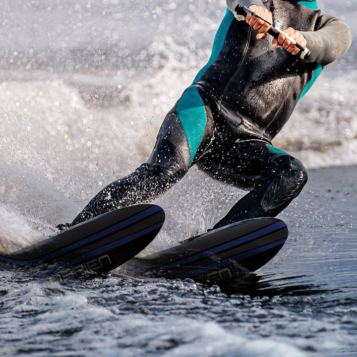O'Brien Vortex Combos 65.5" Nylon Adjustable Wide Waterskis, Blue (Open Box)