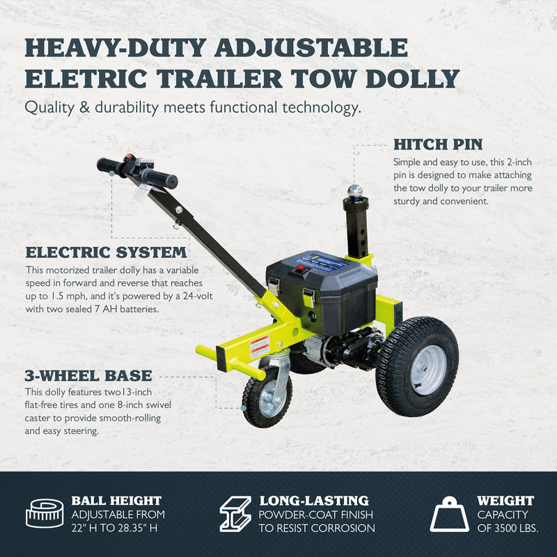 Tow Tuff Adjustable 3500 Lbs Capacity Electric Trailer Dolly, Green (Open Box)