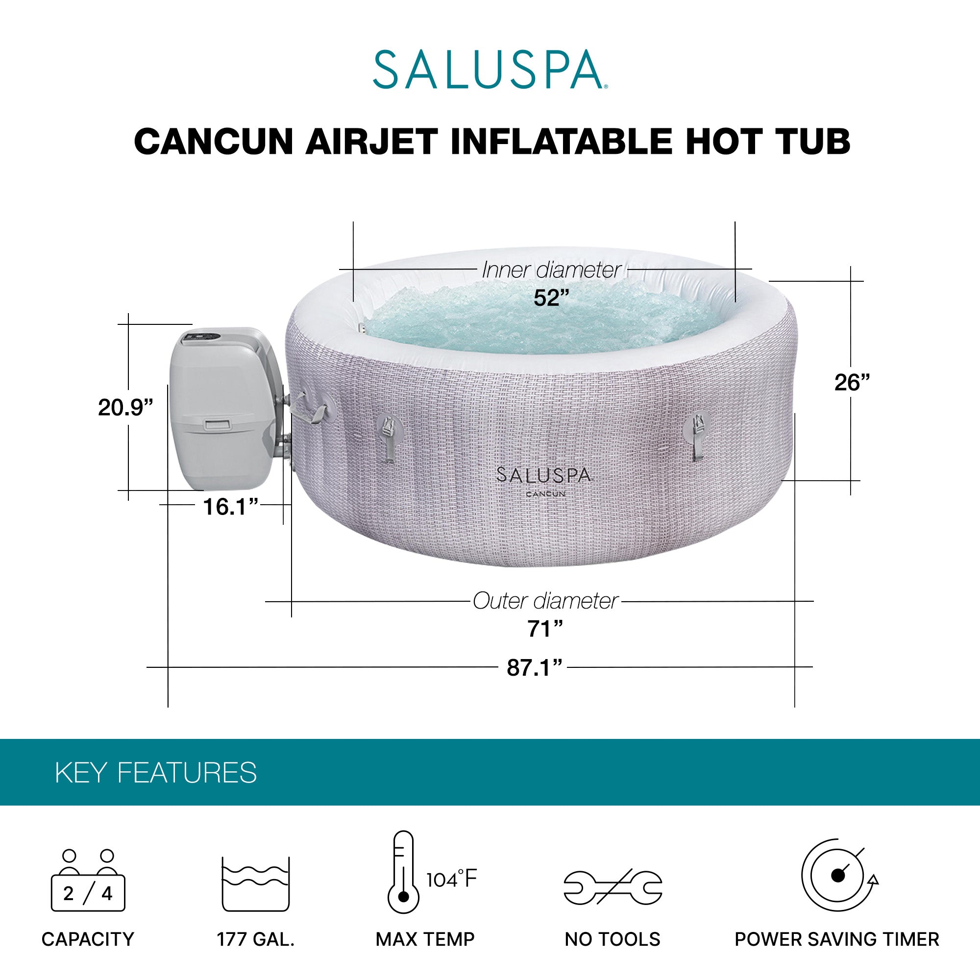 Bestway SaluSpa Cancun 71 x 26 Inch Inflatable AirJet Hot Tub Pool Spa (Used) - VMInnovations