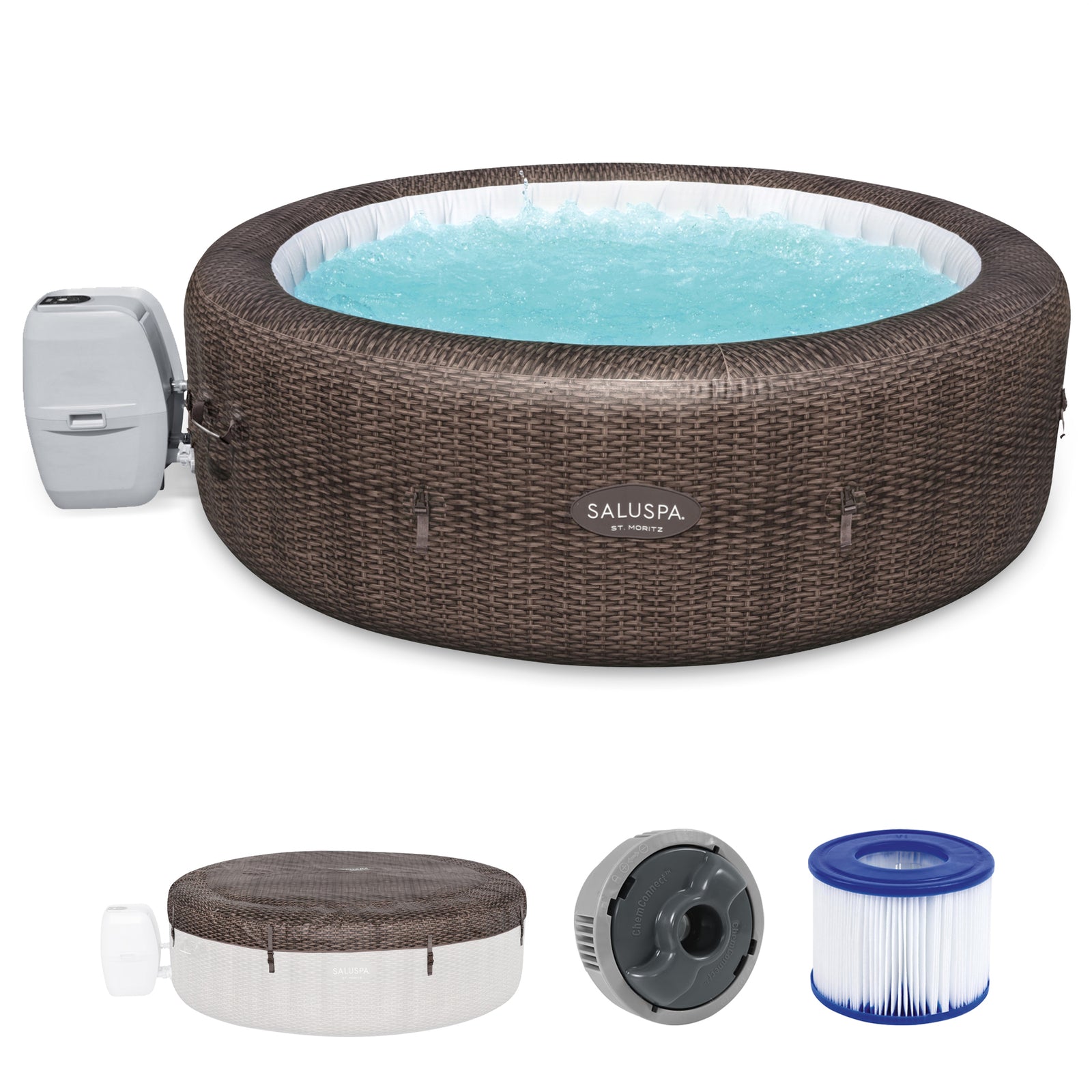 Bestway SaluSpa St Moritz AirJet Inflatable Hot Tub w/ 180 Soothing Jets, Brown - VMInnovations