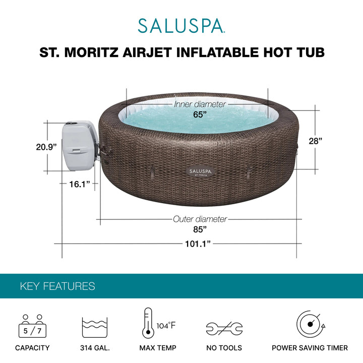 Bestway SaluSpa St Moritz AirJet Inflatable Hot Tub w/ 180 Soothing Jets, Brown