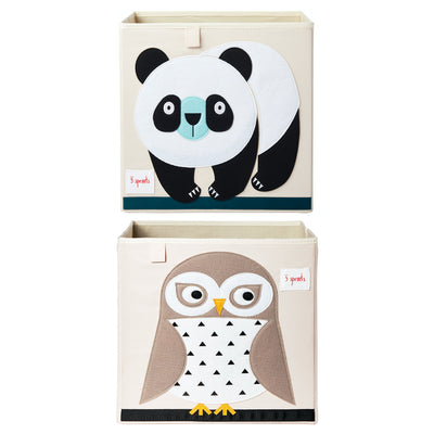 3 Sprouts Foldable Fabric Storage Cube Box Soft Toy Bin, Owl & Bear (2 Pack)
