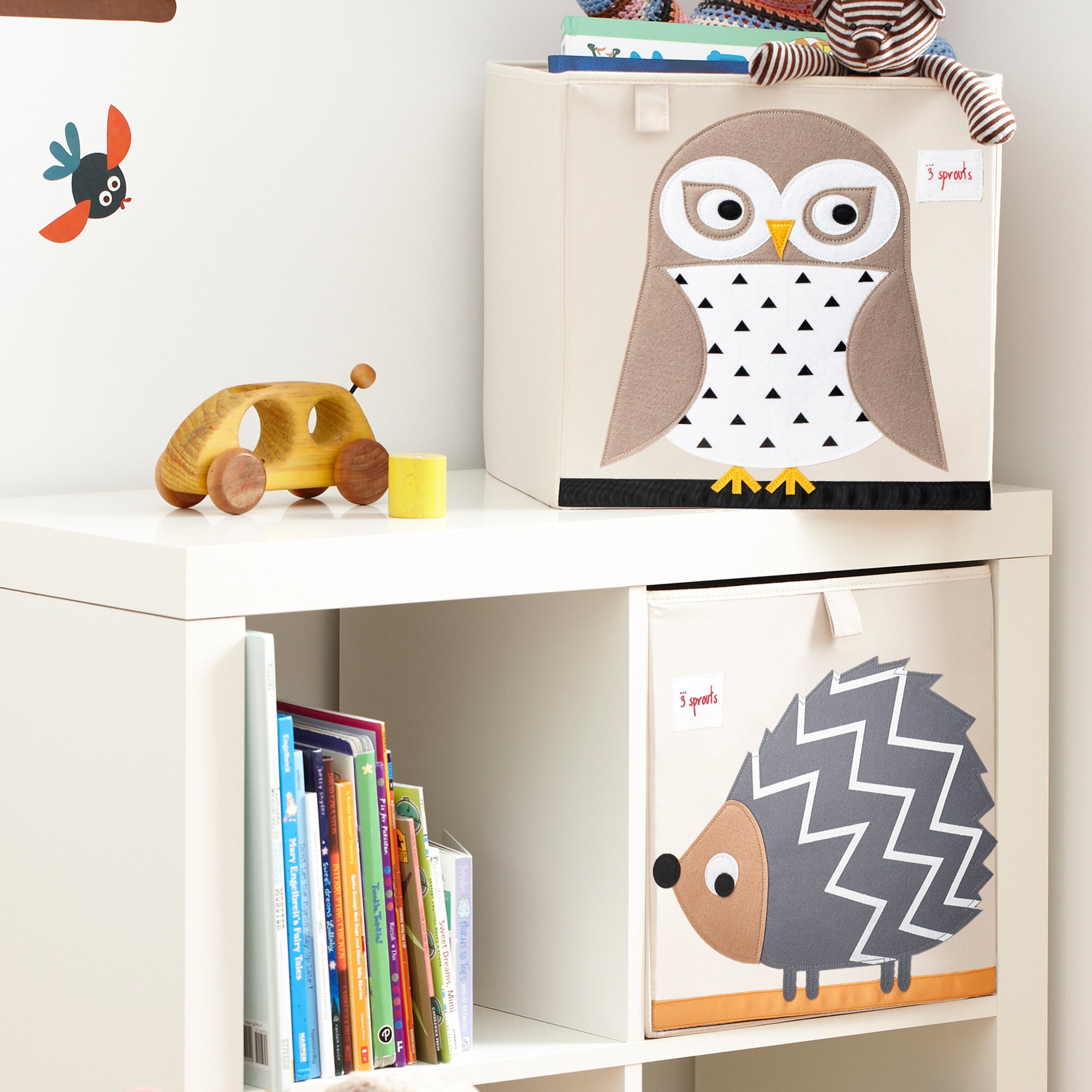3 Sprouts Foldable Fabric Storage Cube Box Soft Toy Bin, Owl & Sheep (2 Pack)