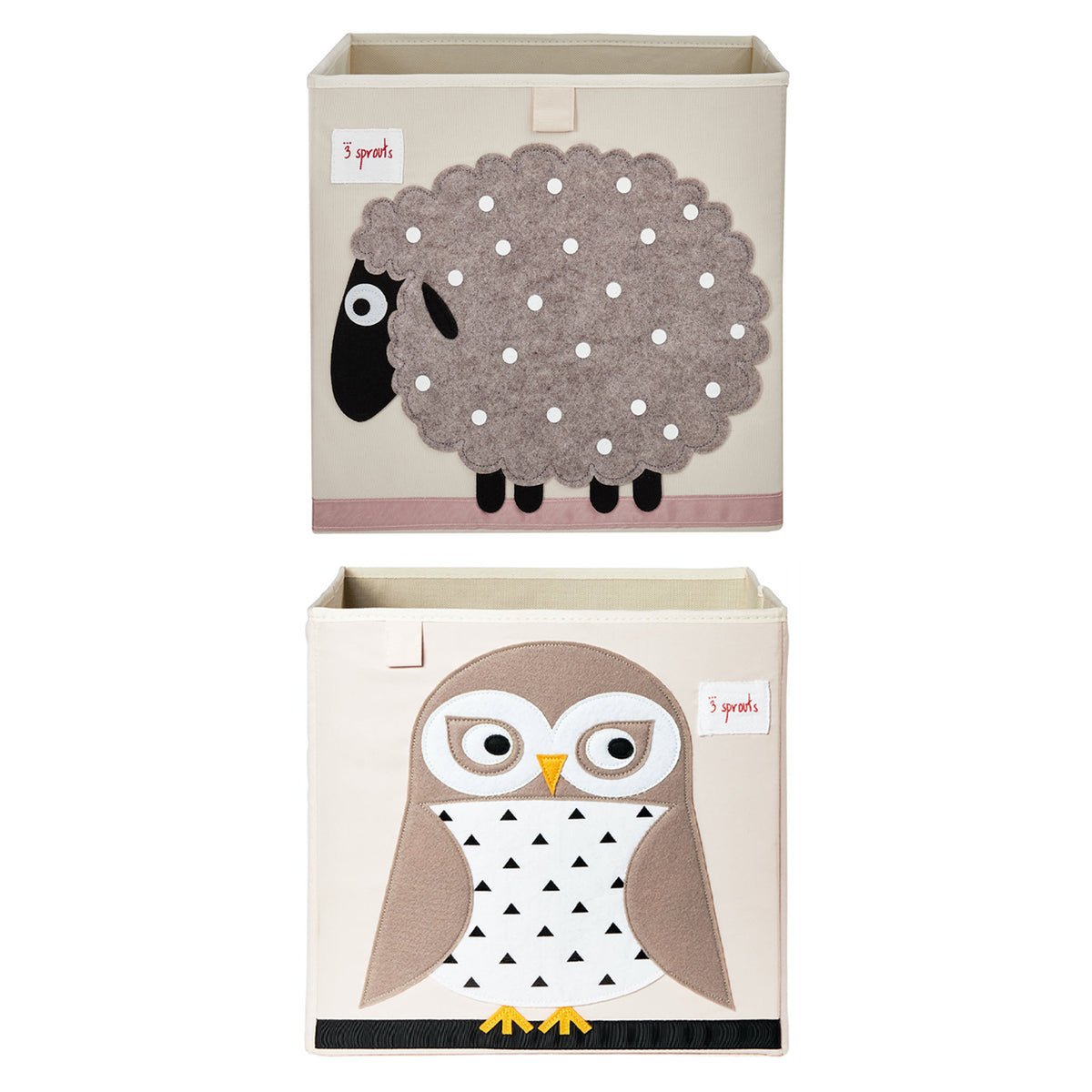 3 Sprouts Foldable Fabric Storage Cube Box Soft Toy Bin, Owl & Sheep (2 Pack)