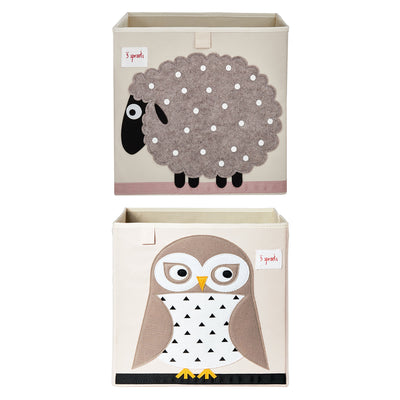 3 Sprouts Foldable Fabric Storage Cube Box Soft Toy Bin, Owl & Sheep (2 Pack)