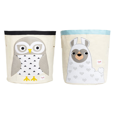 3 Sprouts Nursery Canvas Storage Bin Laundry/Toy Basket, Llama & Owl (2 Pack)