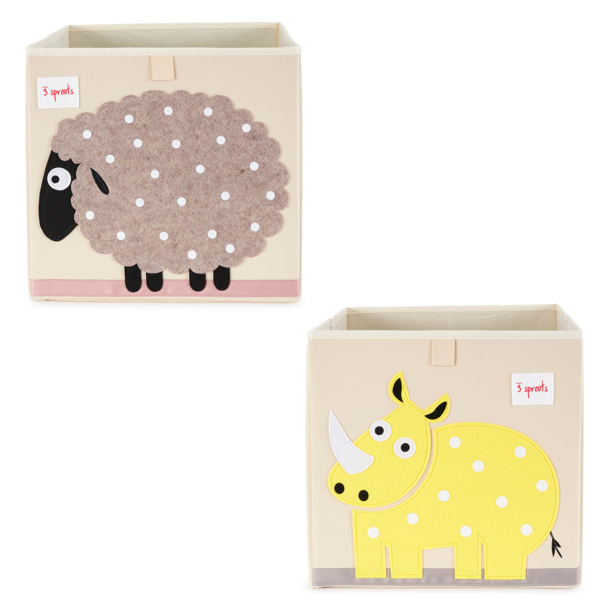 3 Sprouts Foldable Fabric Storage Cube Box Soft Toy Bin, Rhino & Sheep (2 Pack)