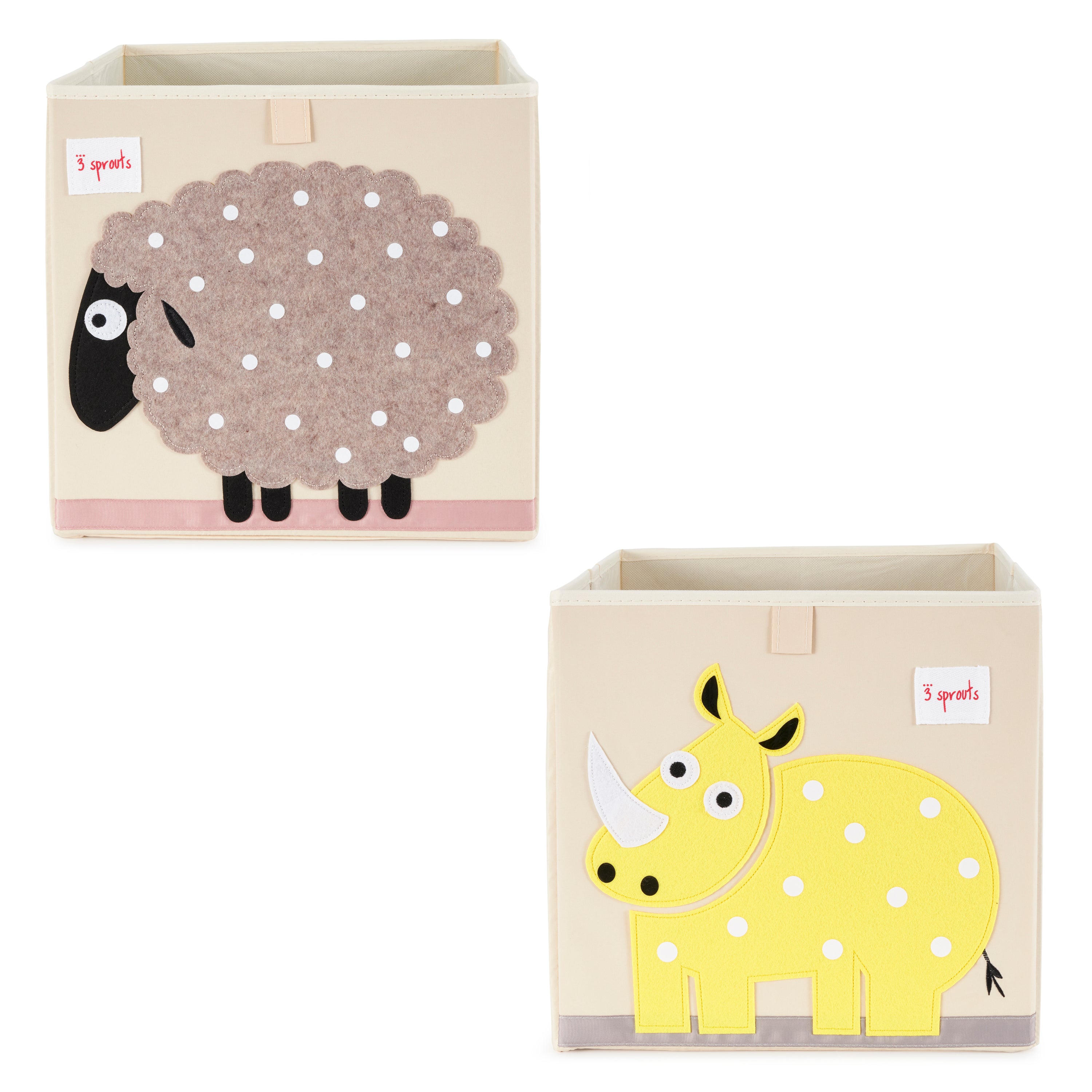 3 Sprouts Foldable Fabric Storage Cube Box Soft Toy Bin, Rhino & Sheep (2 Pack)