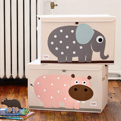 3 Sprouts Nursery Fabric Storage Trunk Toy Chest Box, Sloth & Hippo (2 Pack)