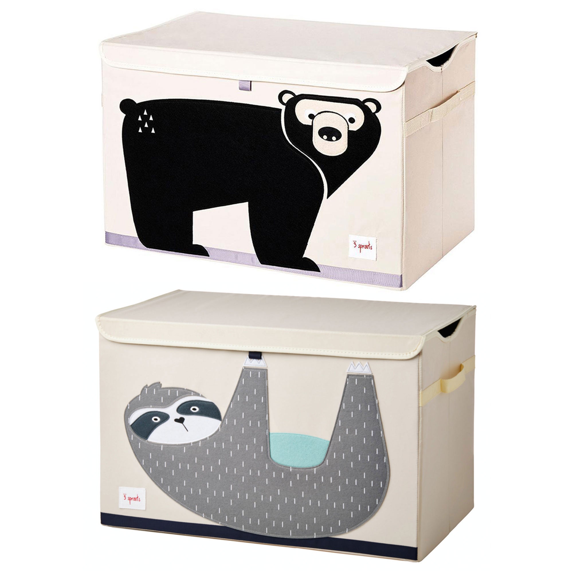 3 Sprouts Nursery Fabric Storage Trunk Toy Chest Box, Sloth & Bear (2 Pack)