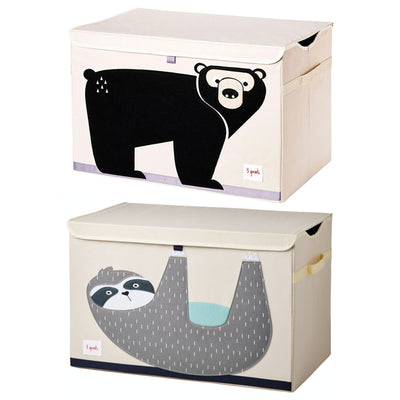 3 Sprouts Nursery Fabric Storage Trunk Toy Chest Box, Sloth & Bear (2 Pack)