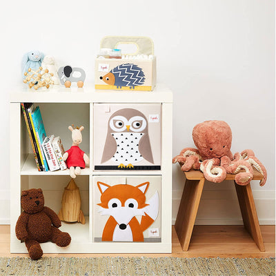 3 Sprouts Kids Playroom Foldable Fabric Storage Cube Bin Box, Fox & Owl (2 Pack)