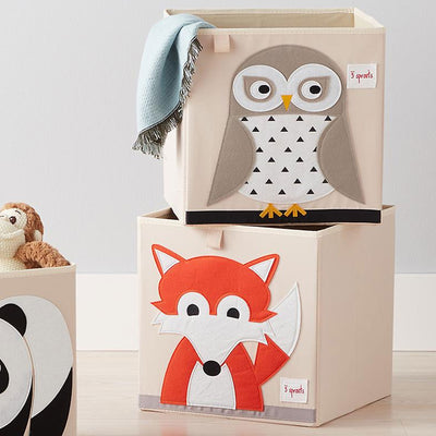 3 Sprouts Kids Playroom Foldable Fabric Storage Cube Bin Box, Fox & Owl (2 Pack)