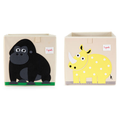 3 Sprouts Children's Fabric Storage Cube Bundle with Gorilla and Rhino (2 Pack)