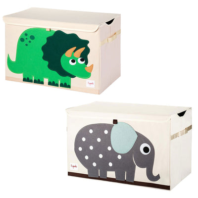 3 Sprouts Collapsible Toy Chest Storage Bin Bundle, Dinosaur + Elephant (2 Pack)