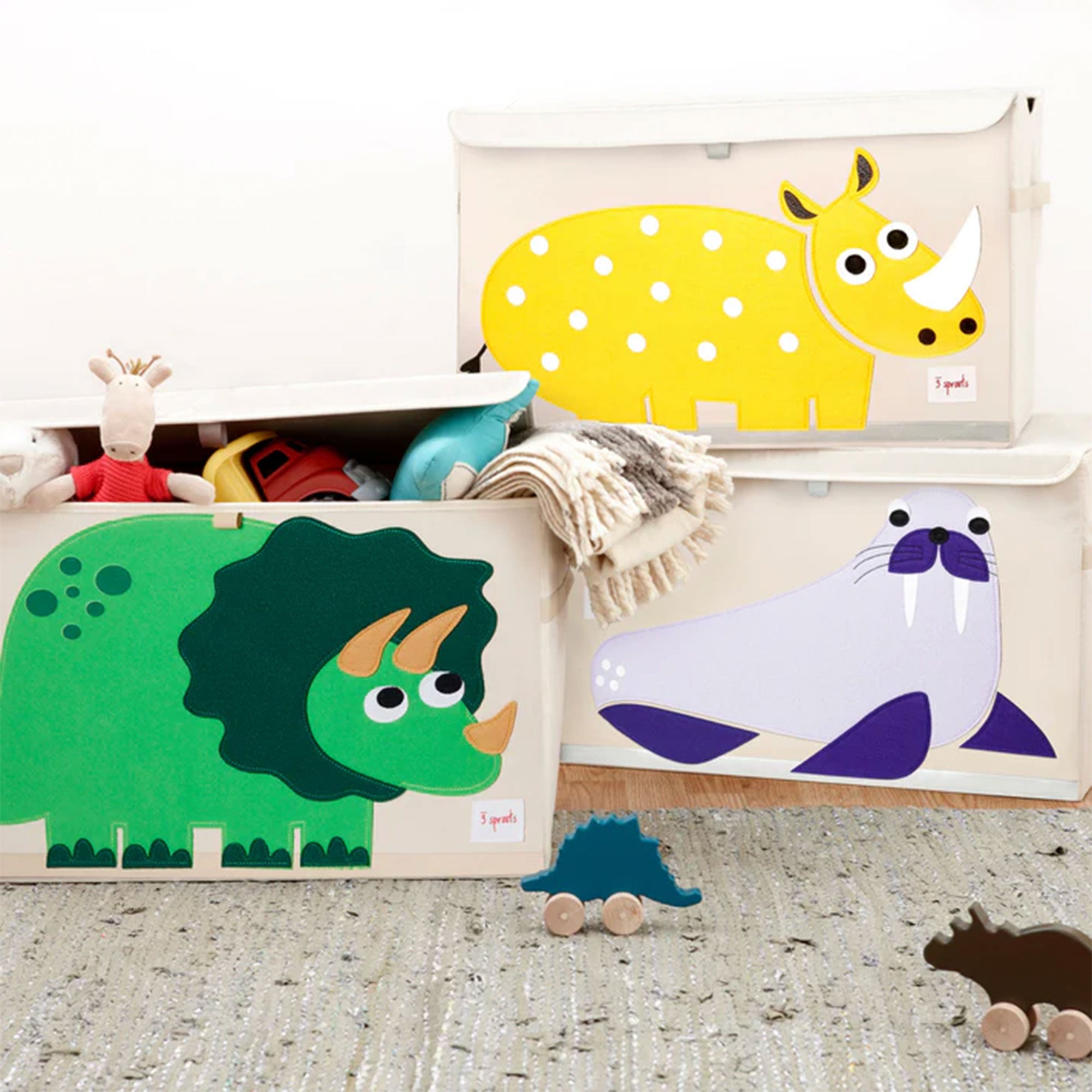 3 Sprouts Collapsible Toy Chest Storage Bin Bundle w/ Elephant + Rhino (2 Pack)