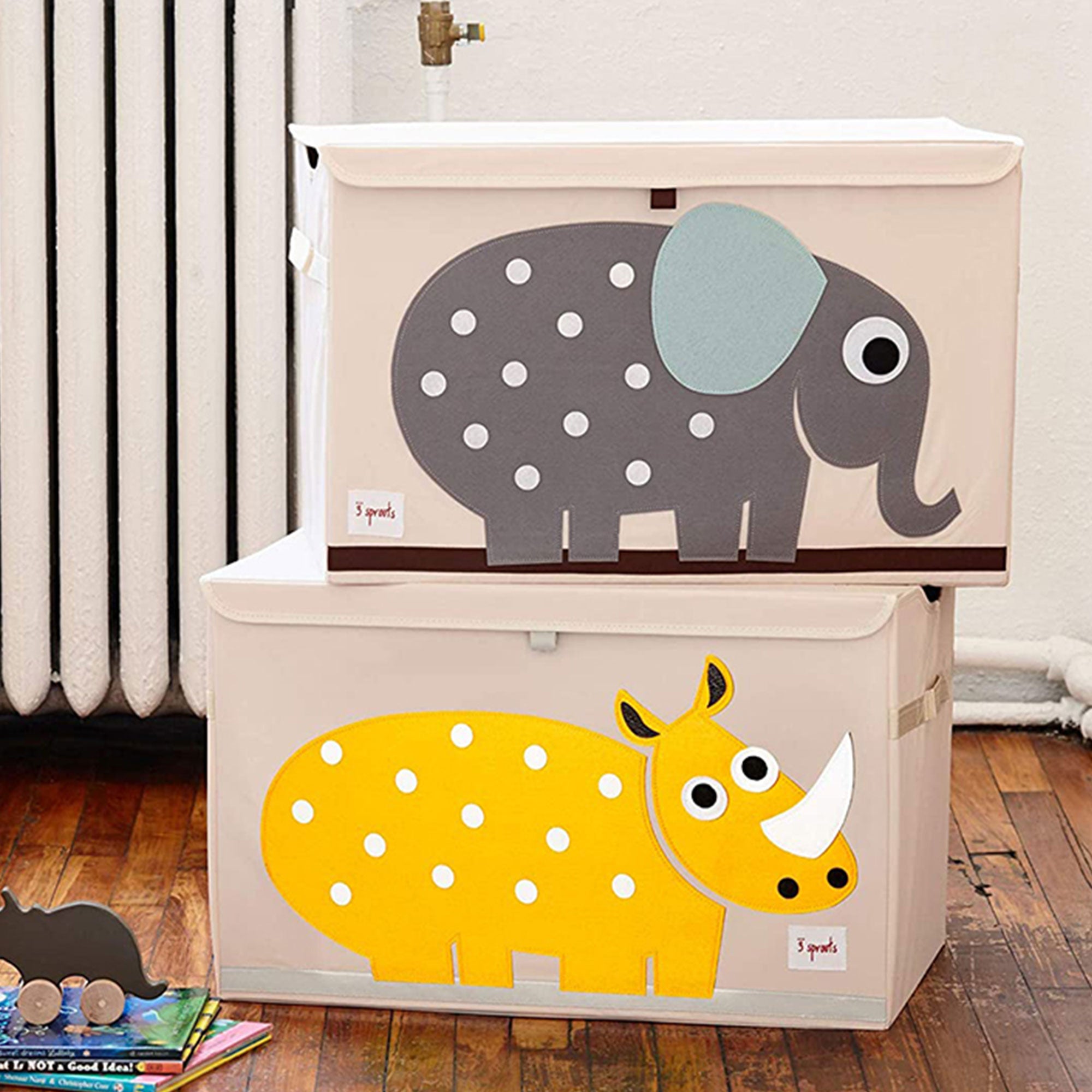 3 Sprouts Collapsible Toy Chest Storage Bin Bundle w/ Elephant + Rhino (2 Pack)