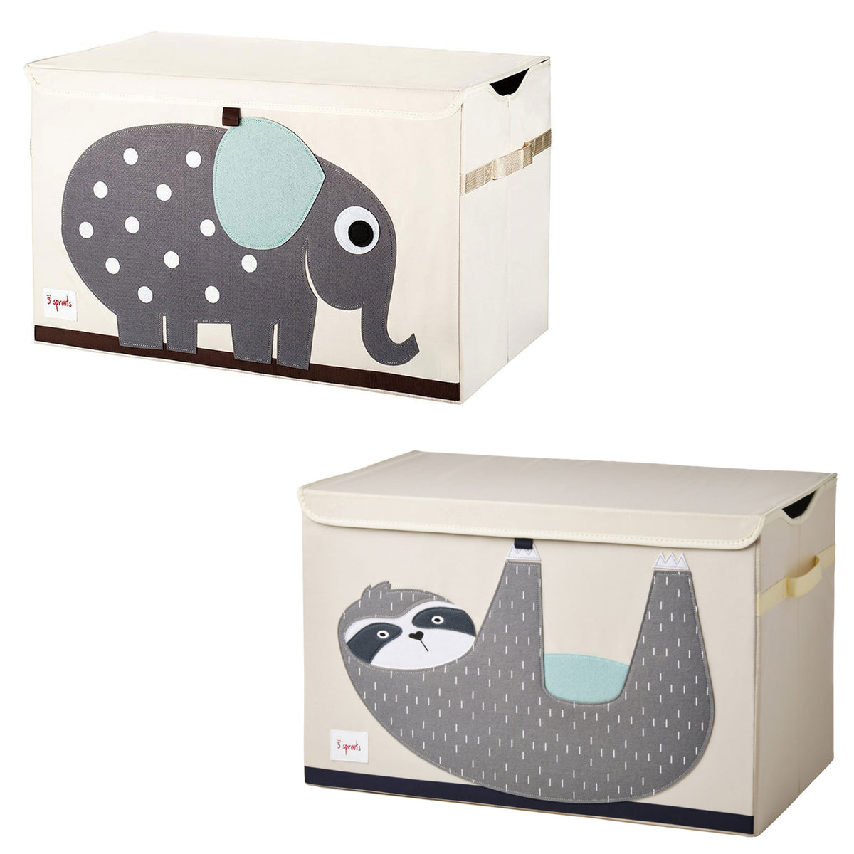 3 Sprouts Collapsible Toy Chest Storage Bin Bundle w/ Elephant + Sloth (2 Pack) - VMInnovations